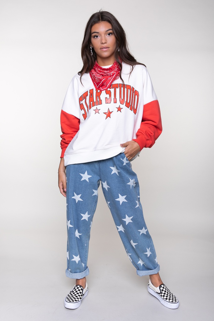 Colourful Rebel Dropped Shoulder Sweater Red Star